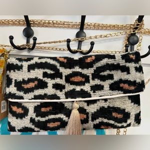 Leopard print velvet clutch/Crossbody bag.